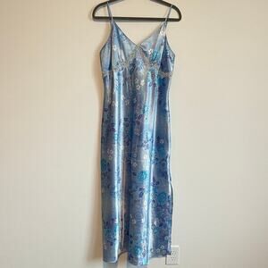 Cato Light Blue Floral Pattern Satin Slip Dress L Y2K Soft Girl Modern Romantic